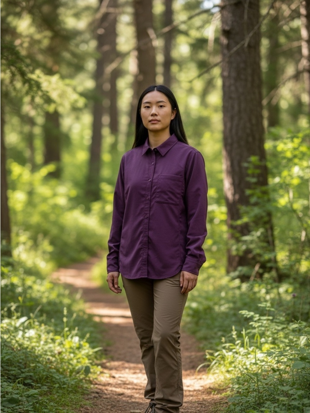 Women's Classic Button-Up Shirt in Purple - Size Large
